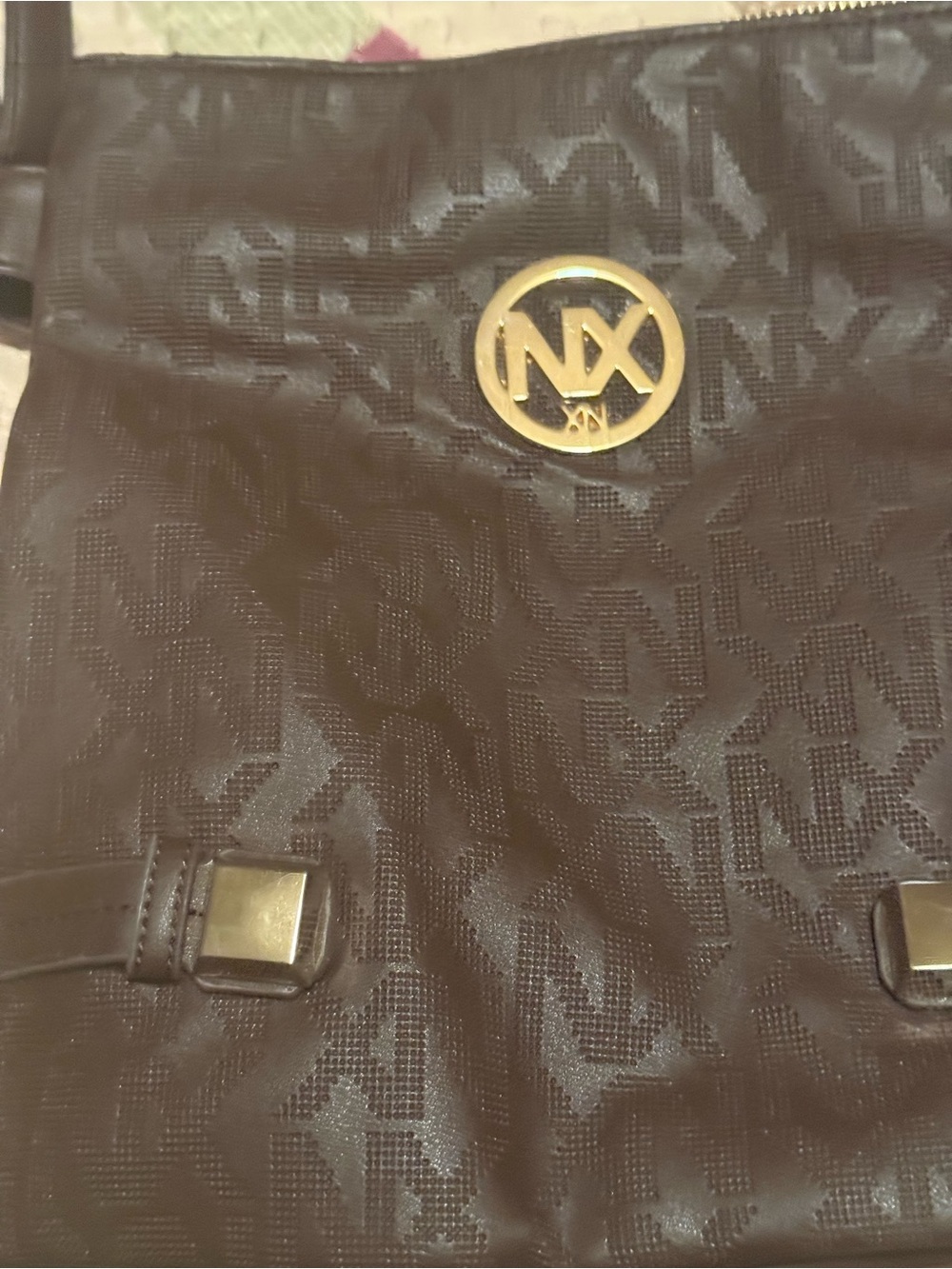 Source Unknown Brown Crossbody Bag with Gold Logo